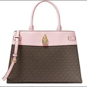 NWT Michael Kors Gramercy satchel bag Blush Pink & Brown